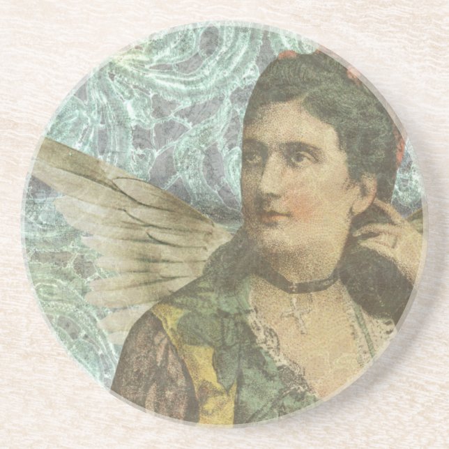 The Winged Lady Digital Collage Sandstone Coaster (Front)