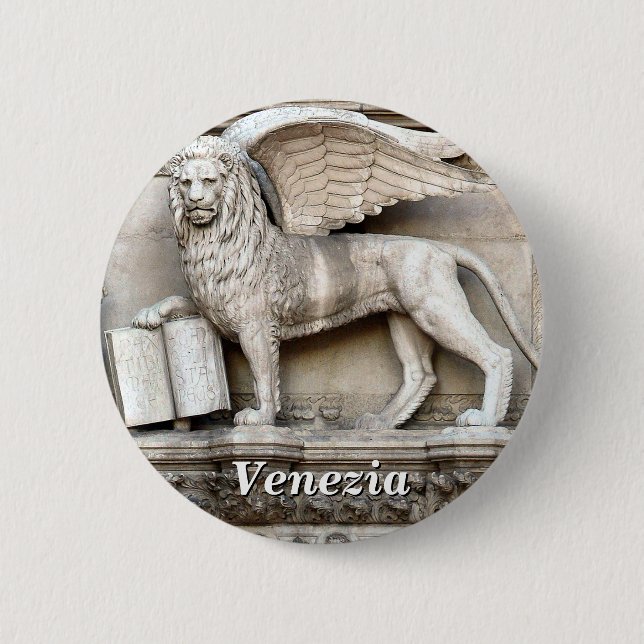 The Winged Lion of Saint Mark Statue Pinback Button (Front)