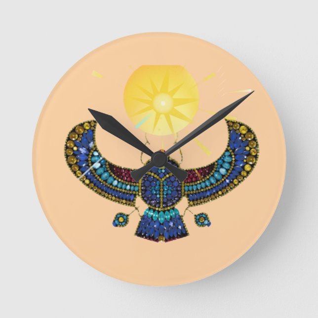 The Winged Scarab of Ancient Egypt Round Clock (Front)