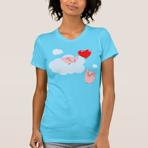 The Wings of Love Cartoon Pigs Women T_Shirt