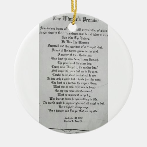 The Winners Promise Poem on Metal Dogtags Ceramic Ornament