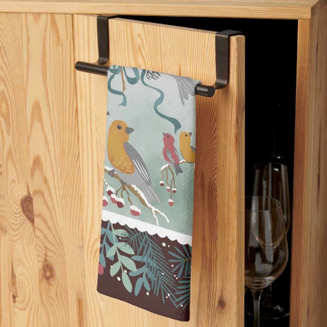 The Winter Earth Song Crimson Red Kitchen Towels (Thirds Fold)