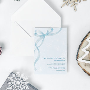 The Winter I Turned Ice Blue Ribbon Birthday Invitation