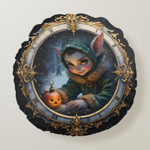 The Winter Keykeeper & The Reluctant Ornament.  Round Pillow
