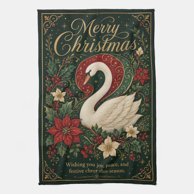 The Winter Swan’s Serenade Kitchen Towel (Vertical)