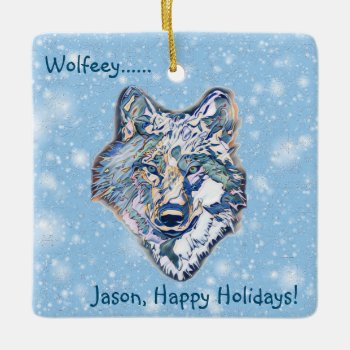 The Winter Wolf (personalized) Metal Ornament by colorfulworld at Zazzle