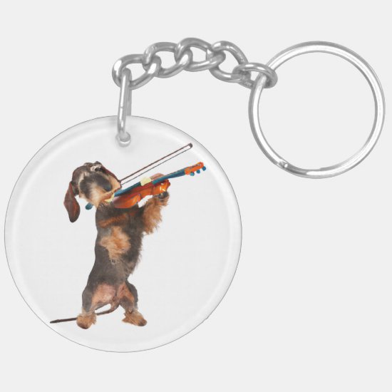 The Wirehaired Dachshund Playing A Violin Keychain