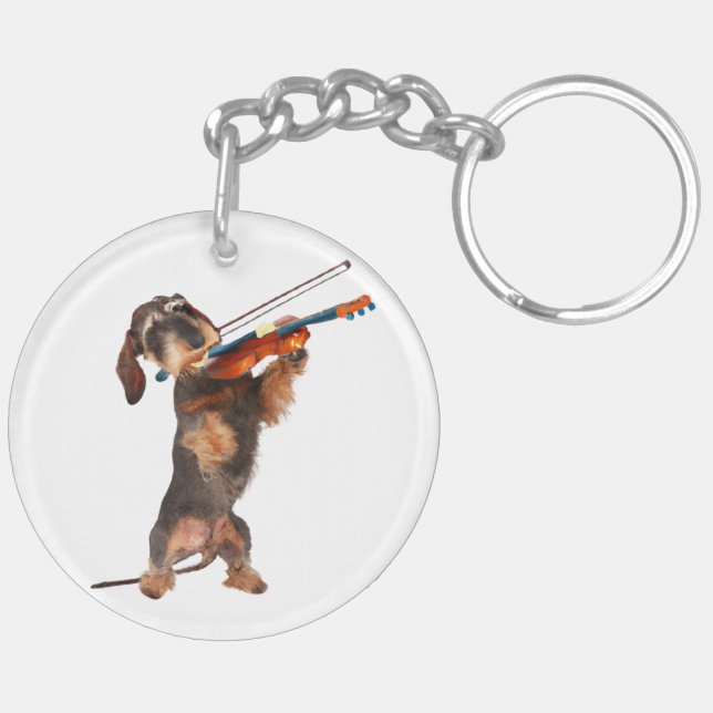 The Wirehaired Dachshund Playing A Violin Keychain (Back Right)