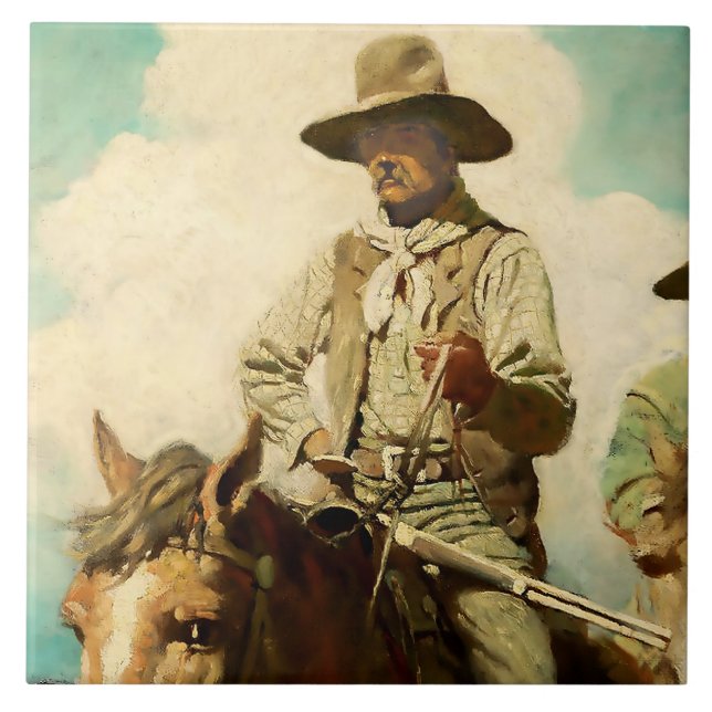The Wiry Marshall Western Art by NC Wyeth Ceramic Tile (Front)