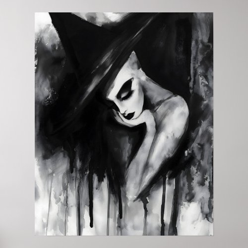 The Wistful Witch Black and White Abstract Art Poster