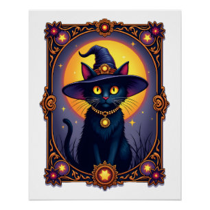 The Witch Cat Tarot Card Halloween Vintage Gothic Poster