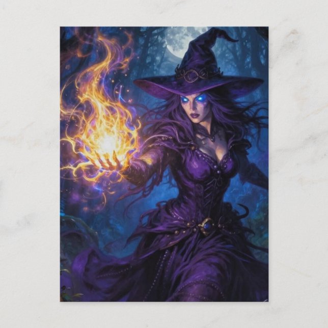 The witch in the forest doing fire spells  postcard (Front)