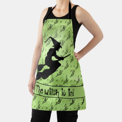 The Witch is in Halloween Witch Silhouette Green Apron