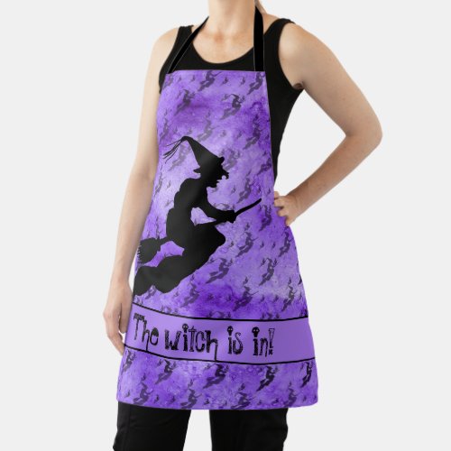 The Witch is in Halloween Witch Silhouette Purple Apron