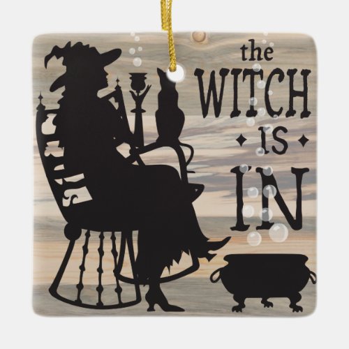 The Witch Is InOut Reversible Door Sign Ceramic Ornament