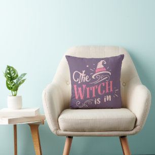 The Witch is In Purple Halloween Throw Pillow