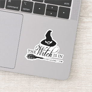 The Witch Is In Witch Hat & Broomstick Vinyl Sticker