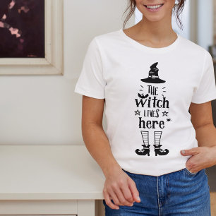 The Witch Lives here Funny Halloween T-Shirt