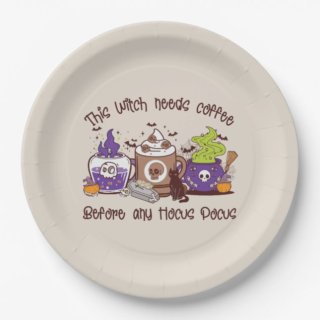 The Witch Needs Coffee - Coffee Lover Paper Plates (Front)