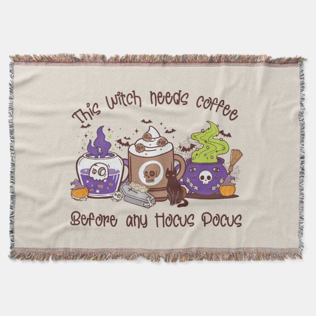 The Witch Needs Coffee - Coffee Lover Throw Blanket (Front)