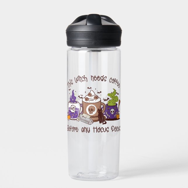 The Witch Needs Coffee - Coffee Lover Water Bottle (Front)