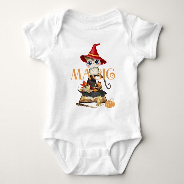 The Witch Owl Magic Fall Themed Baby Bodysuit (Front)