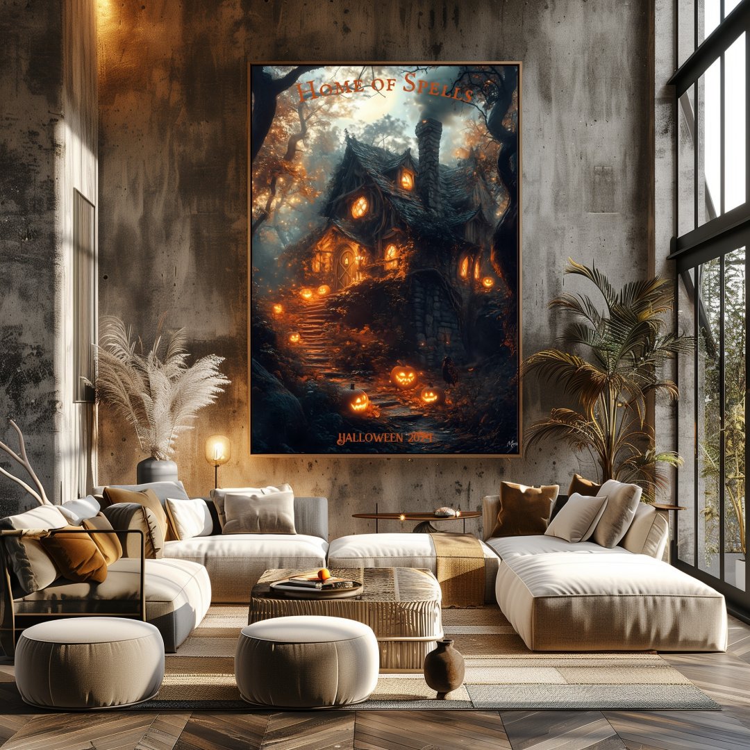 The Witch's Cottage Halloween with Glowing Jacks Poster