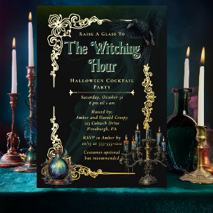The Witching Hour Elegant Halloween Cocktail Party Foil Invitation