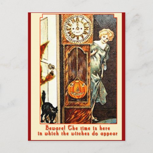 The Witching Hour Vintage Halloween Art Postcard