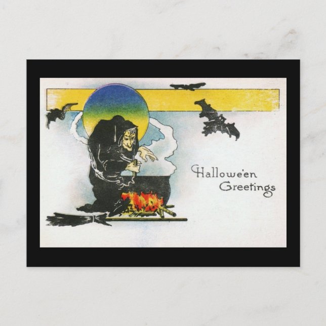 The Witch's Caldron Halloween Vintage Postcard (Front)