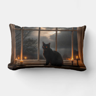 The Witch's Familiar, Spooky Black Cat Lumbar Pillow