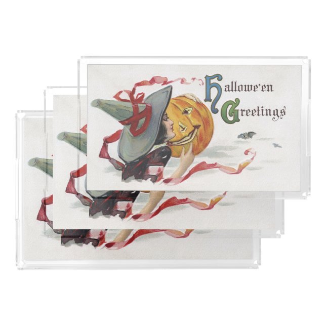 The Witch's Kiss: a Jack o Lantern on Halloween Acrylic Tray (Set)