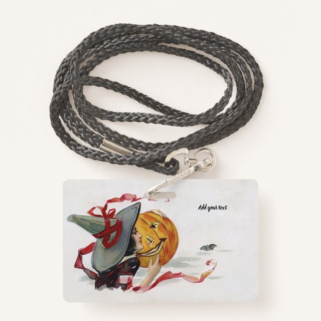 The Witch's Kiss: a Jack o Lantern on Halloween Badge (Back with Lanyard)