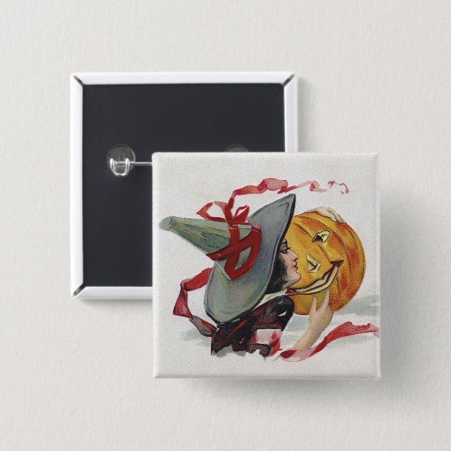 The Witch's Kiss: a Jack o Lantern on Halloween Button (Front & Back)