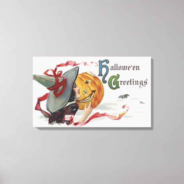 The Witch's Kiss: a Jack o Lantern on Halloween Canvas Print (Front)