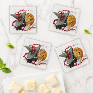 The Witch's Kiss: a Jack o Lantern on Halloween Coaster Set