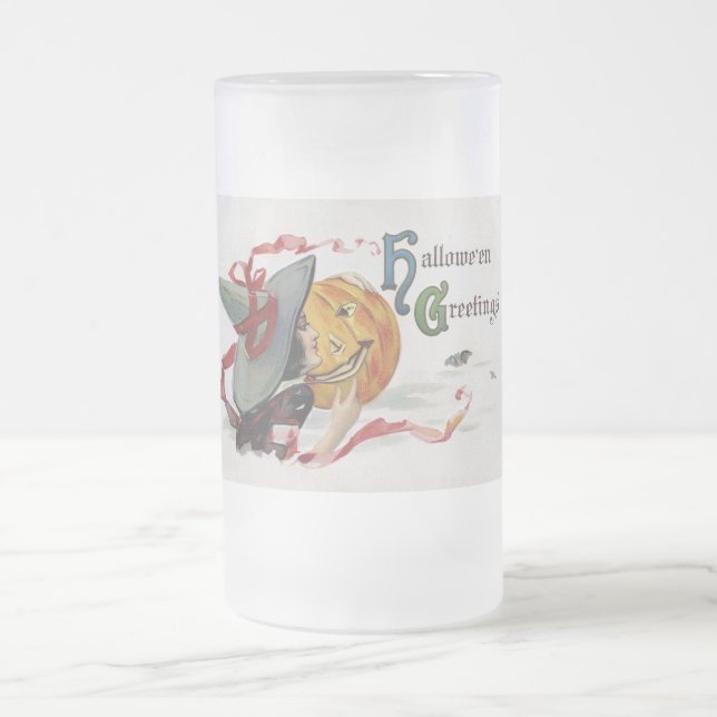 The Witch's Kiss: a Jack o Lantern on Halloween Frosted Glass Beer Mug (Center)
