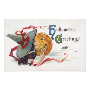 The Witch's Kiss: a Jack o Lantern on Halloween Photo Print