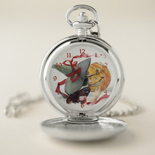 The Witch's Kiss: a Jack o Lantern on Halloween Pocket Watch