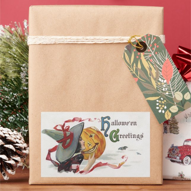 The Witch's Kiss: a Jack o Lantern on Halloween Rectangular Sticker (Holiday)