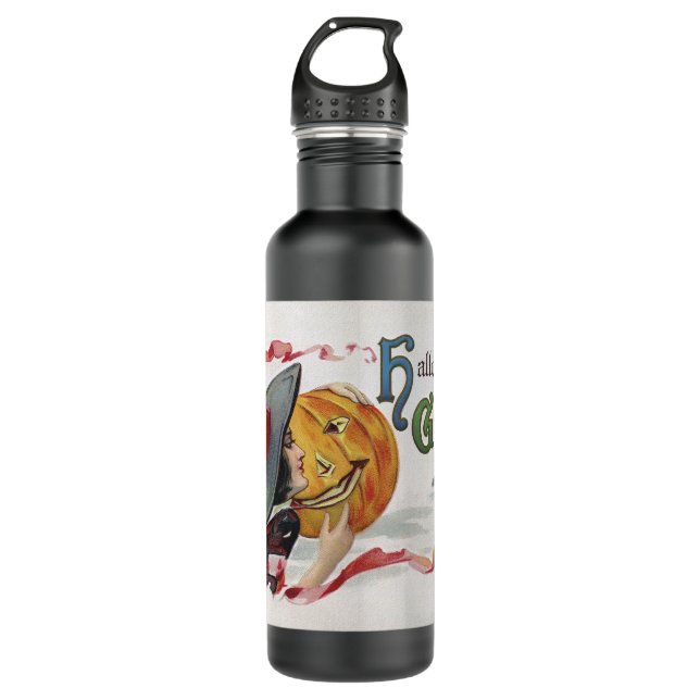 The Witch's Kiss: a Jack o Lantern on Halloween Stainless Steel Water Bottle (Front)