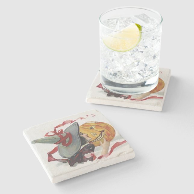 The Witch's Kiss: a Jack o Lantern on Halloween Stone Coaster (Side)