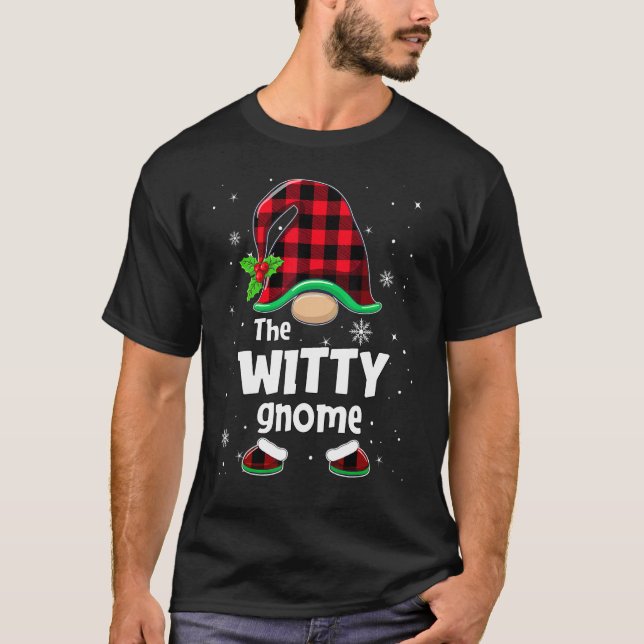 The Witty Gnome Buffalo Plaid Christmas Matching F T-Shirt (Front)