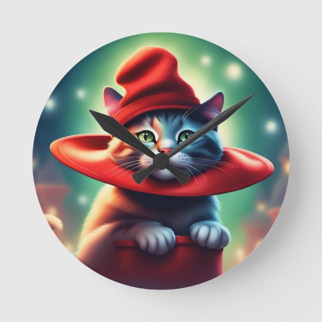 the wizard cat round clock (Front)