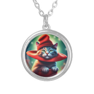 the wizard cat silver plated necklace