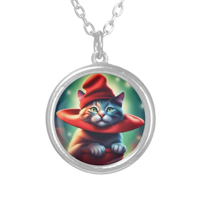the wizard cat silver plated necklace (Front)
