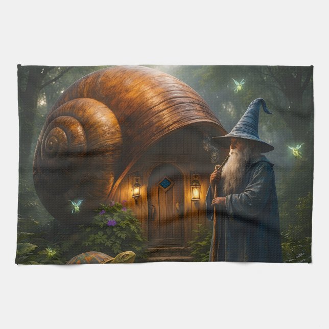 The wizard of the Shell enchanted fantasy tea towe Kitchen Towel (Horizontal)