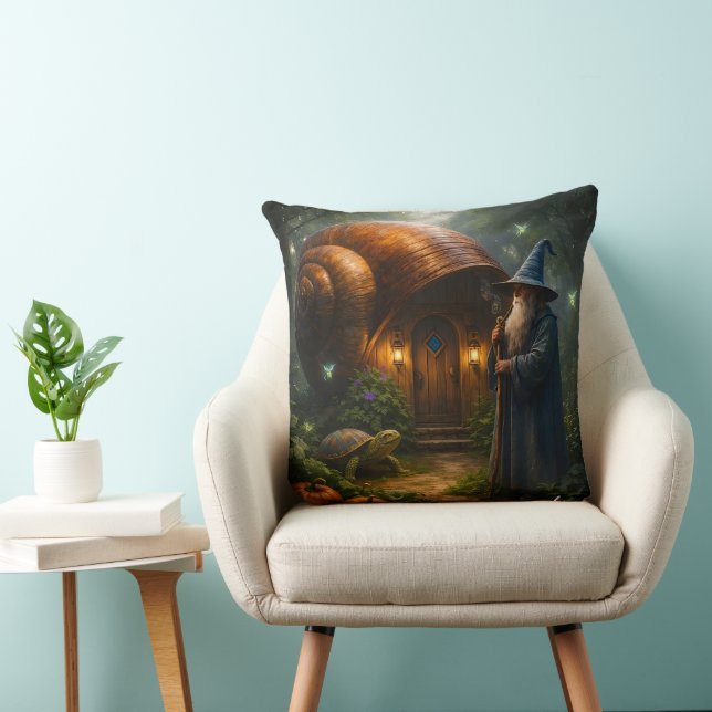The wizard of the Shell fantasy snail accent throw Pillow (Chair)