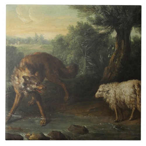 The Wolf and the Lamb by Jean_Baptiste Oudry Ceramic Tile