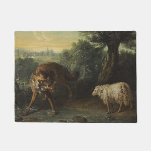 The Wolf and the Lamb by Jean_Baptiste Oudry Doormat